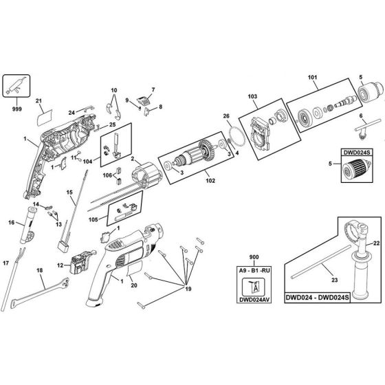 Main Assembly for DeWalt DWD024