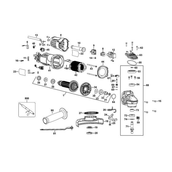 Main Assembly for DeWalt DWE4001-XE Angle Grinders