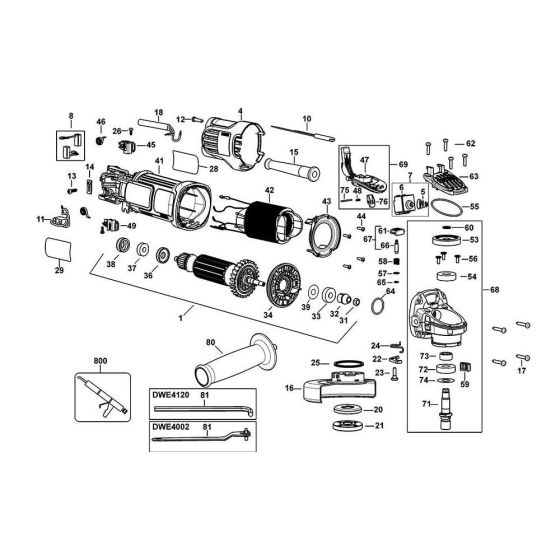 Main Assembly for DeWalt DWE4002 Angle Grinders