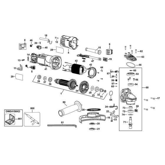 Main Assembly for DeWalt DWE4157 Angle Grinders