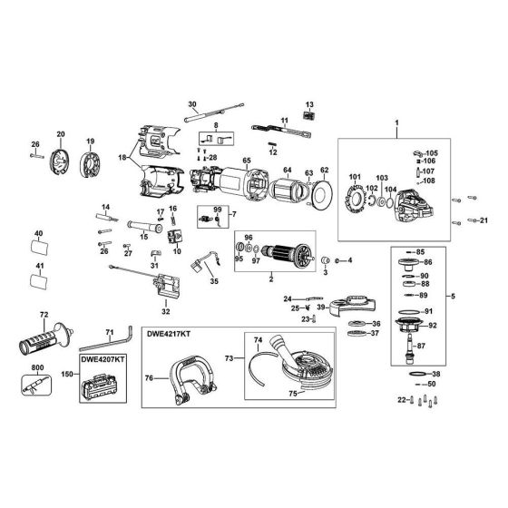 Main Assembly for DeWalt DWE4207 Angle Grinders