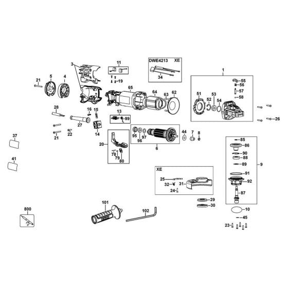 Main Assembly for DeWalt DWE4213 Angle Grinders