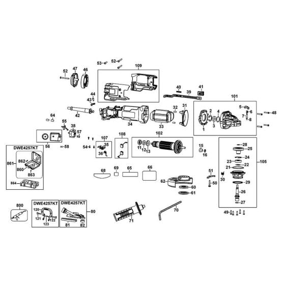 Main Assembly for DeWalt DWE4257 Angle Grinders