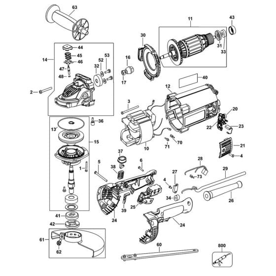 Main Assembly for DeWalt DWE492 Angle Grinders