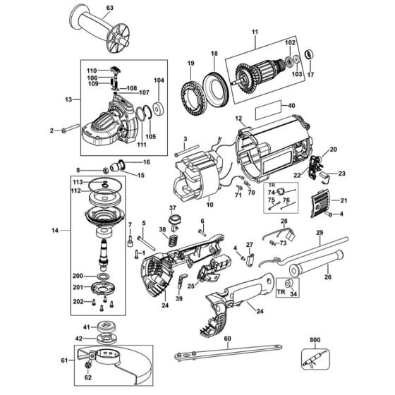 Main Assembly for DeWalt DWE497 Angle Grinders