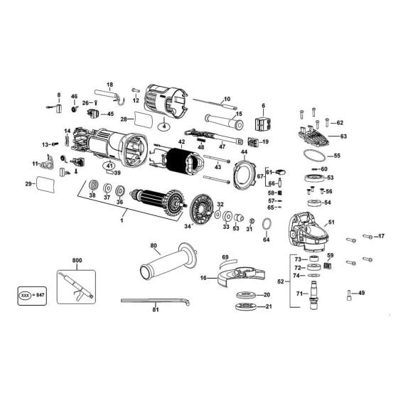 Main Assembly for DeWalt DWE8110S Angle Grinders