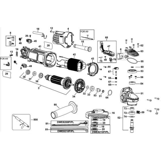 Main Assembly for DeWalt DWE8210P