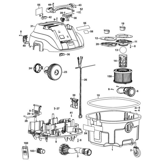 Main Assembly for DeWalt DWV900L Vacuum Extractors