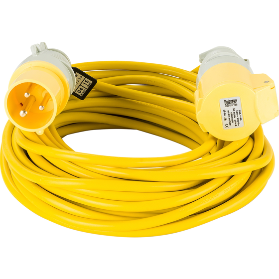 14M Extension Lead - 16A 2.5mm Cable - VDE approved Yellow indicating 110V