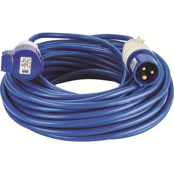 25M Extension Lead - 16A 2.5mm VDE approved Cable - Blue indicating 240V