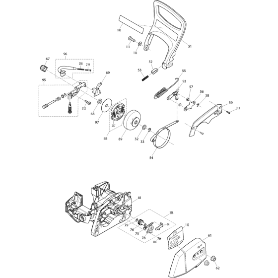 Sprocket and Top Handle Assembly For Makita EA3500S40b Chainsaw