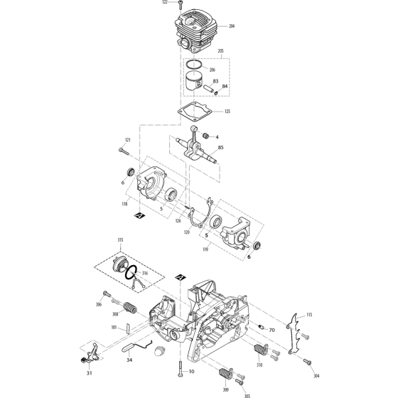 Cylinder, Piston and Crankcase Assembly For Makita EA3501S35B Chainsaw