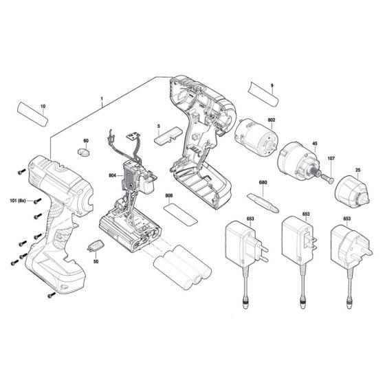 Cordless Drill/Driver Assembly for Bosch EasyDrill 12