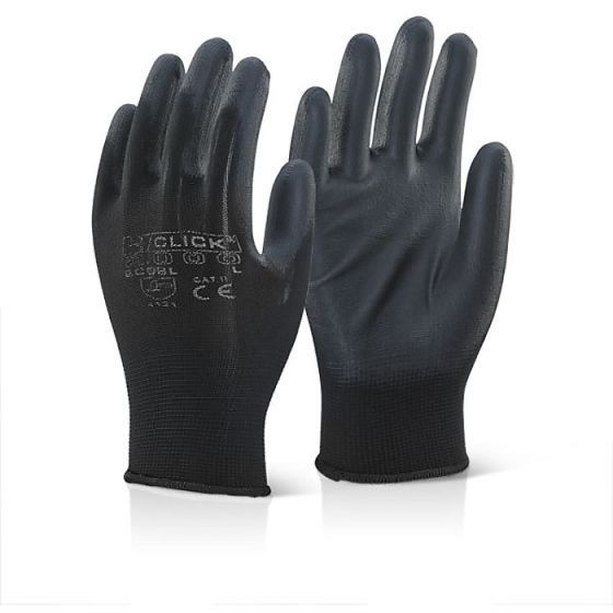 Polyester Glove with PU Coated Palm Machine Knitted Elastic Wrist Black MED