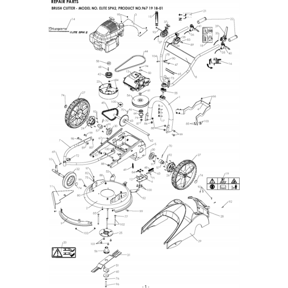 Complete Product Assembly for Husqvarna ELITE SPH2 Commercial Lawn Mower