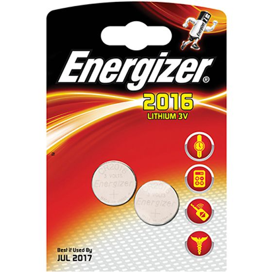 CR2016 Coin Lithium Battery Pack of 2 by Energizer - S351