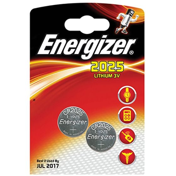 CR2025 Coin Lithium Battery Pack of 2 by Energizer - S5311