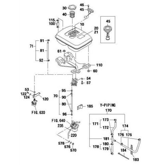 Fuel, Lubricant Group Assembly for Robin / Subaru EY23 Engine