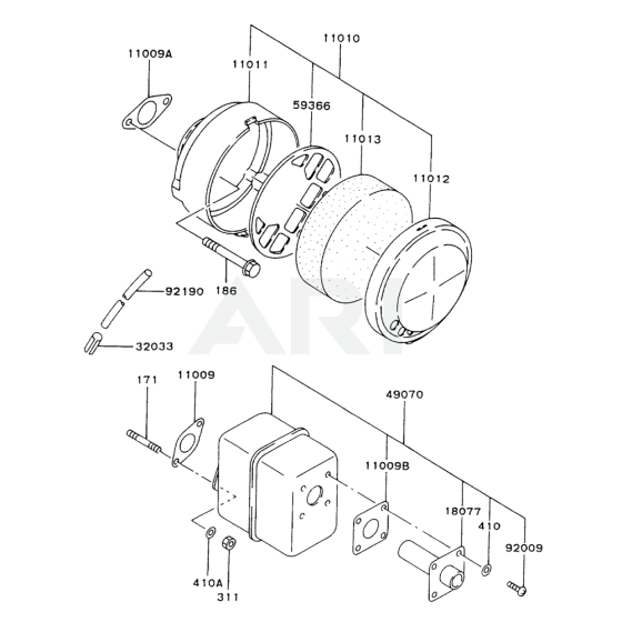 Air Filter / Muffler for Kawasaki FA130D Engine