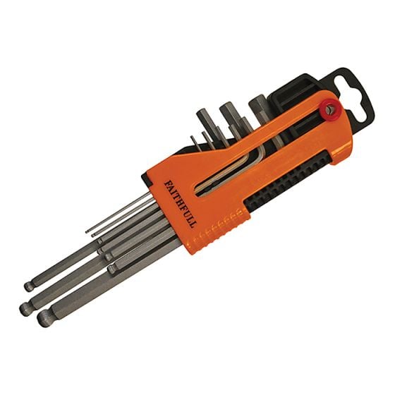 Long Arm Ball End Hex Key Set of 9 Metric by Faithfull - HBG-M009