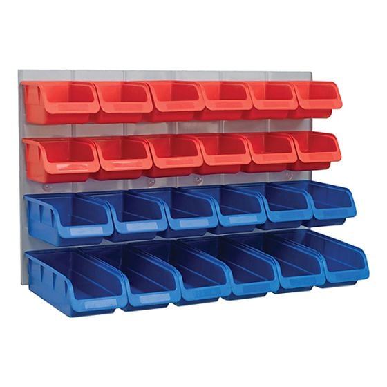 24 Plastic Storage Bins with Metal Wall Panel by Faithfull