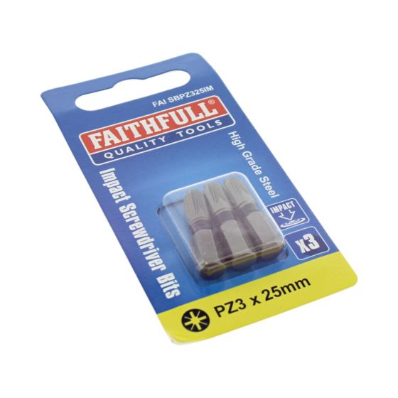Pozi Impact Screwdriver Bits PZ3 x 25mm (Pack of 3)