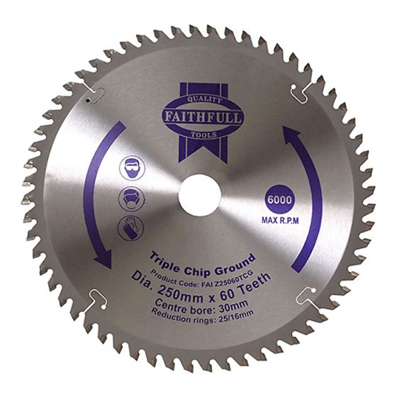 Circular Saw Blade 250 x 30mm x 60T TCG Fine Finish by Faithfull - FAIZ25060TCG