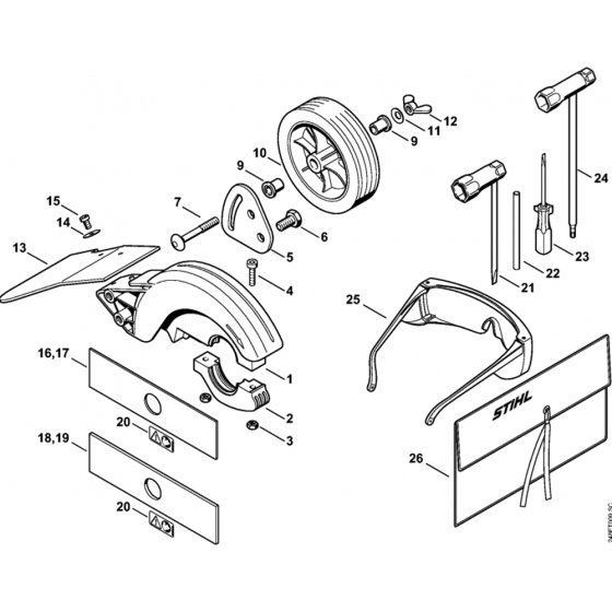 Deflector, Tools, Extras Assembly for Stihl FC 73 Lawn Edger