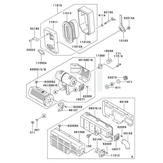 Air FIlter / Muffler for Kawasaki FE120D Engines