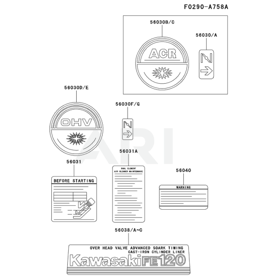 Label for Kawasaki FE120G Engines