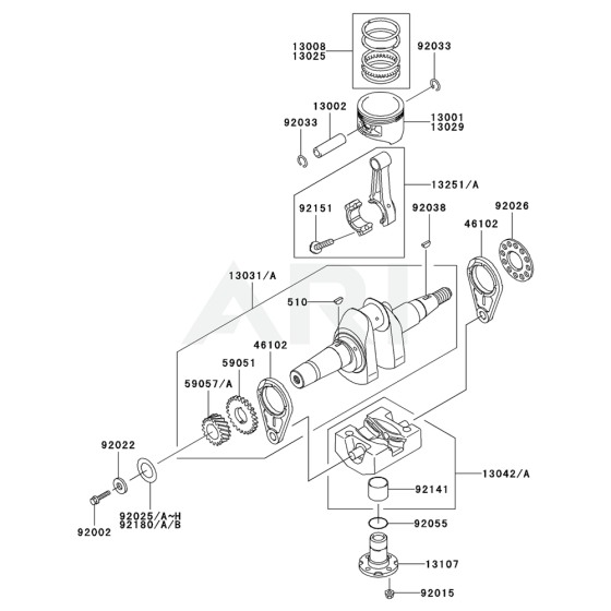 Piston / Crankshaft for Kawasaki FE400D Engines