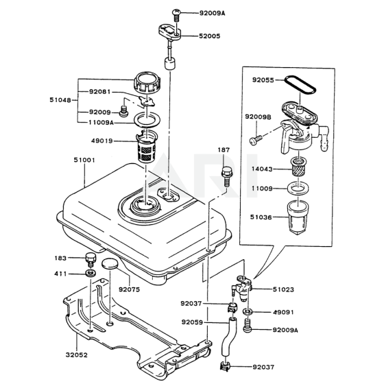 Fuel Tank / Fuel Valve for Kawasaki FG200R Engine