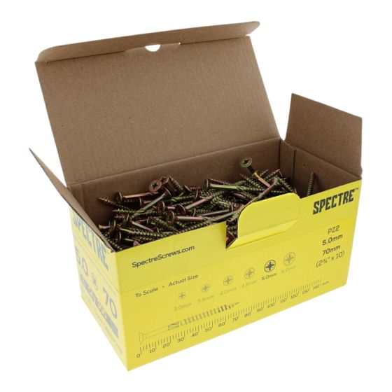 Spectre Screw PZ Compatible CSK ZYP 5.0 x 70mm sawtooth thread (Box 300)