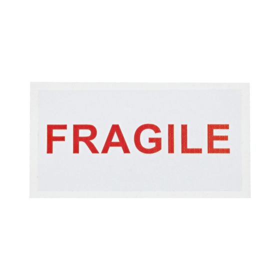 White and Red Fragile Sticker 100mm X 50mm (Each)