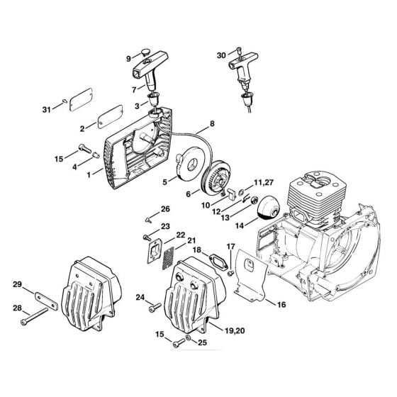 Rewind starter & Muffler Assembly for Stihl FS360 FS420 FS420L Clearing Saw