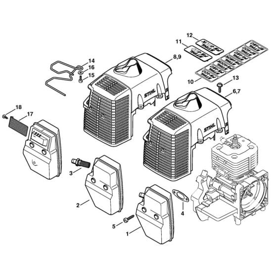 Muffler & Shroud Assembly for Stihl FS400 FS450 FS480 Clearing Saw