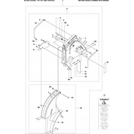 Blade guard - 18"/20" Assembly for Husqvarna FS413 Floor Saw