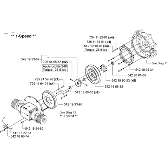 Engine - Gearbox with Clutch, 1-Speed Assembly for Husqvarna FS4800 Floor Saw