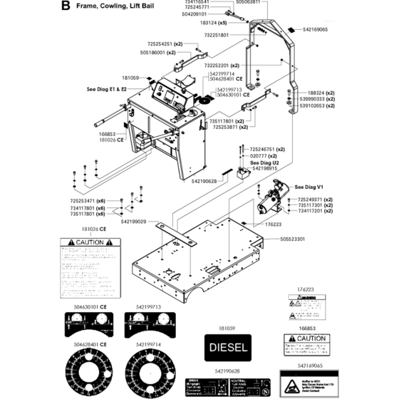 Frame, Cowling, Lift Bail Assembly for Husqvarna FS6600 JD T3 Floor Saw