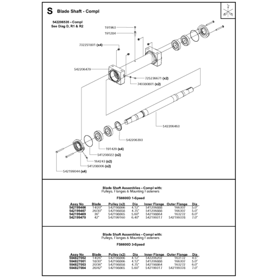 Blade Shaft - Compl Assembly for Husqvarna FS6600 JD T3 Floor Saw