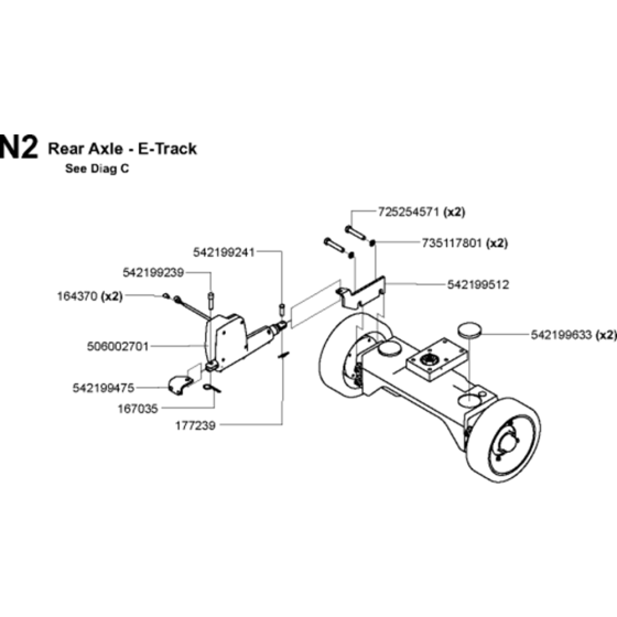 Rear Axle - E-Track Assembly for Husqvarna FS6800 YAN T3 Floor Saw