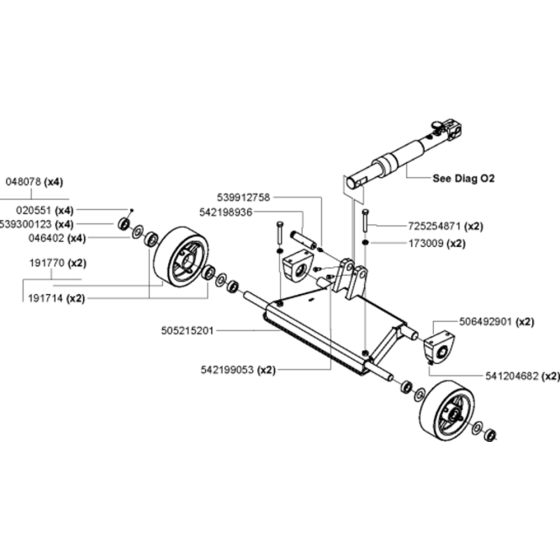 Front Axle Assembly for Husqvarna FS6800 YAN T3 Floor Saw