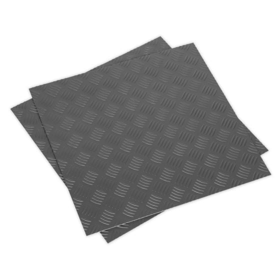 Vinyl Floor Tile with Peel & Stick Backing - Silver Treadplate Pack of 16 Sealey Part No. FT1S