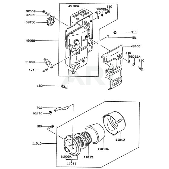 Air Filter / Muffler for Kawasaki FZ340G Engine