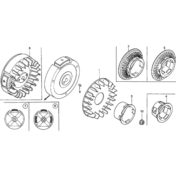 Flywheel and Cooling Fan Assembly for Honda G100K2 Engines