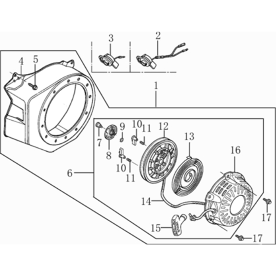 Starter Sub Assembly for Loncin G120F R Shaft (118cc, 3.5hp) Engine