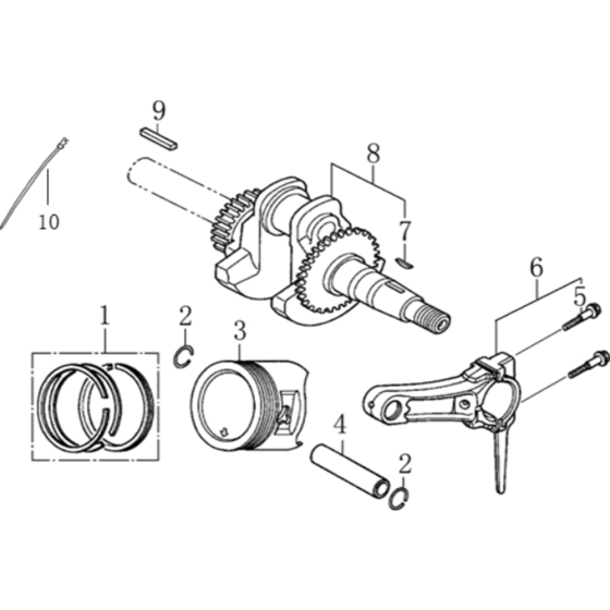 Crankshaft / Piston Assembly for Loncin G120F R Shaft (118cc, 3.5hp) Engine