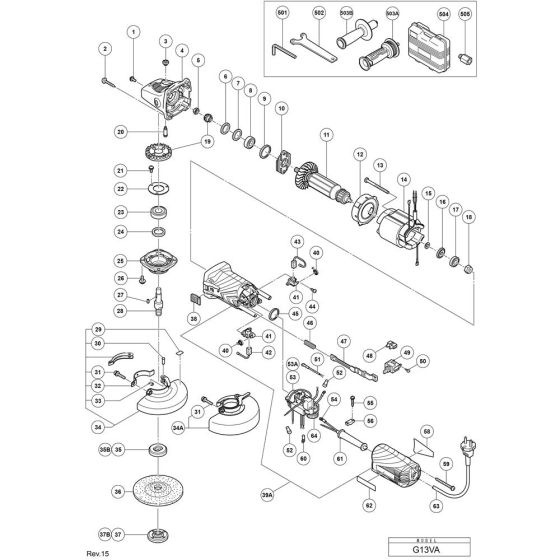 Main Assembly for Hikoki G13VA Disc Grinder