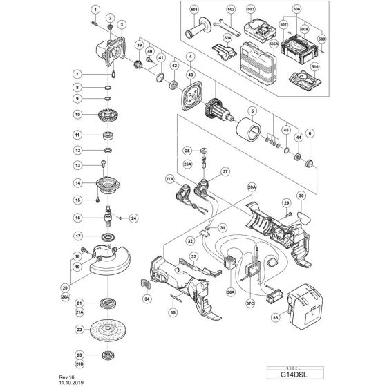 Main Assembly for Hikoki G14DSL Cordless Disc Grinder