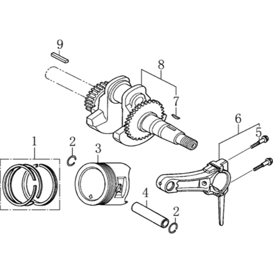 Crankshaft / Piston Assembly for Loncin G160F B Shaft (163cc, 4.8hp) Engine